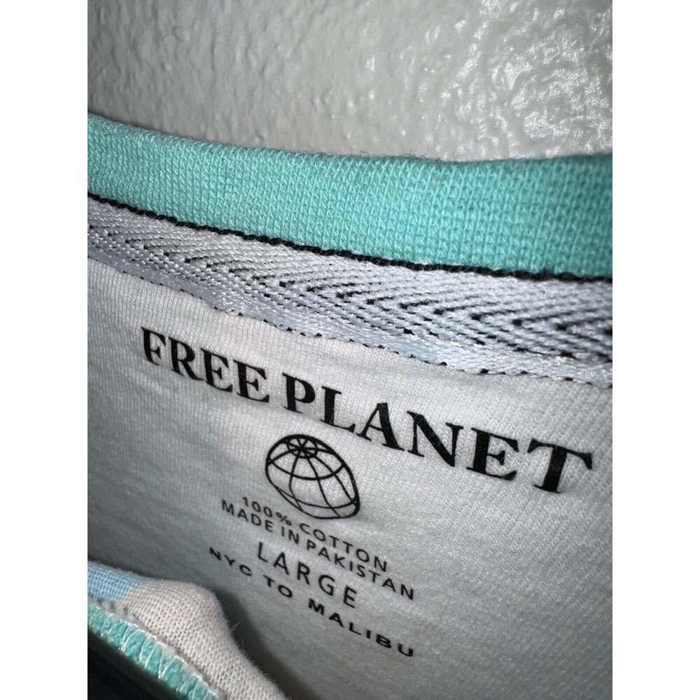 Free Planet Mens T-Shirt Multicolor Stripe Short Sleeve Crew Neck Cotton Size L - Picture 3 of 4